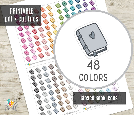 Closed Book Icons Stickers - Functional Printable Stickers - Instant Download