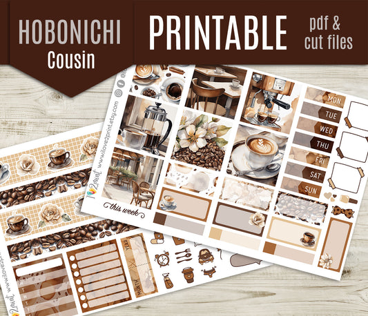 Coffee Time Stickers - Hobonichi Cousin - Printable PDF & Cut Files