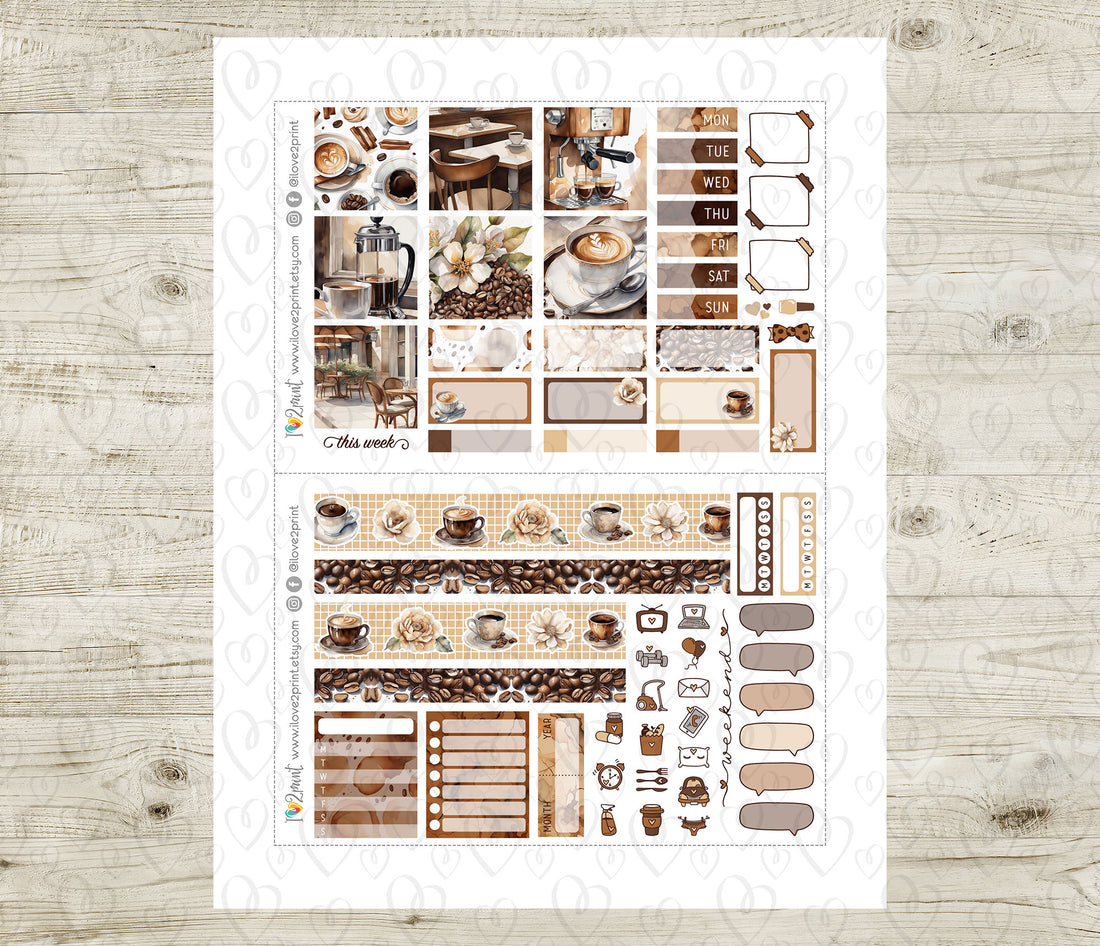 Coffee Time Stickers - Hobonichi Cousin - Printable PDF & Cut Files ...