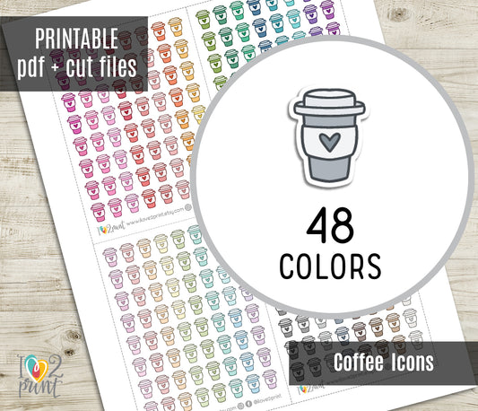 Coffee Cup Icons Stickers - Functional Printable Stickers - Instant Download