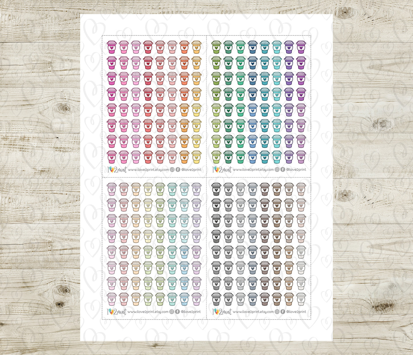 Coffee Cup Icons Stickers - Functional Printable Stickers - PDF & Cut Files