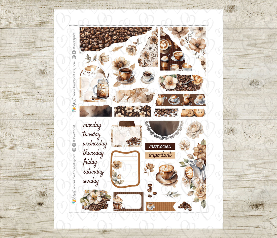 Coffee Time Journal Stickers - Printable Printable PDF & Cut Files ...