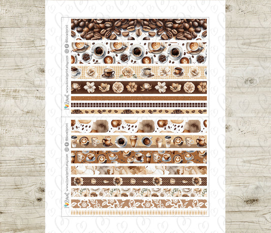 Coffee Time Washi Strips Set | Planner Washi Tape | Printable & Cut Files