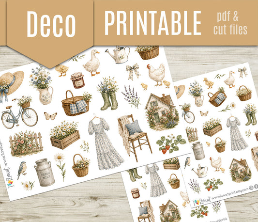 Cottagecore Summer Decorative Printable Stickers | Pastoral Farewell | PDF Cut Files