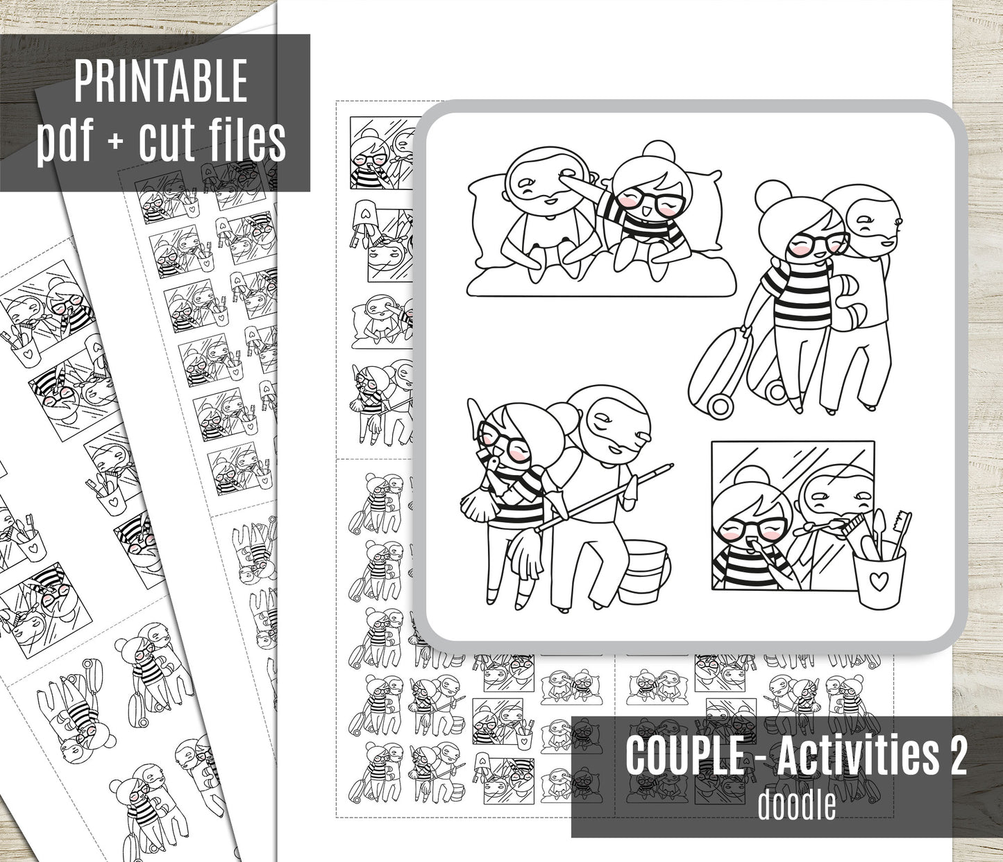 Couple Activities DOODLE Printable Stickers Set 2 - Elena & Oliver
