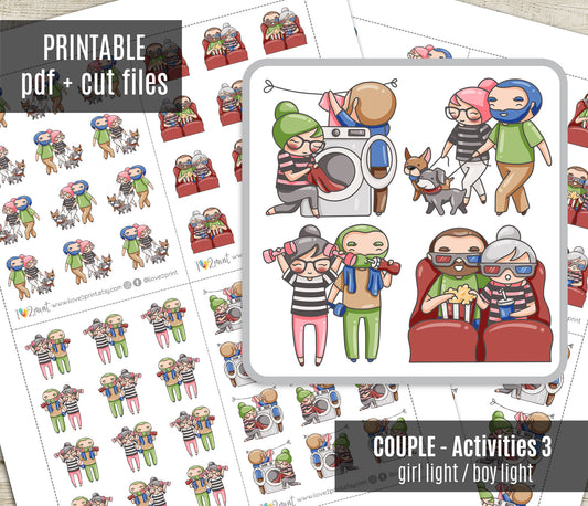 Couple Activities COLOR Printable Stickers Set 3 - Elena & Oliver (Light Skin Duo)