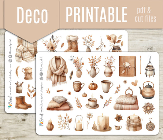 Cozy Fall Decorative Stickers - Printable PDF & Cut Files