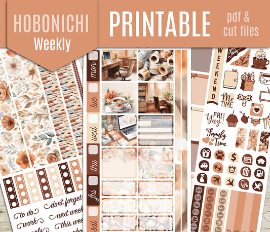 Cozy Office Hobonichi Weeks Stickers | Terracotta Work Slim Fit | PDF Cut Files