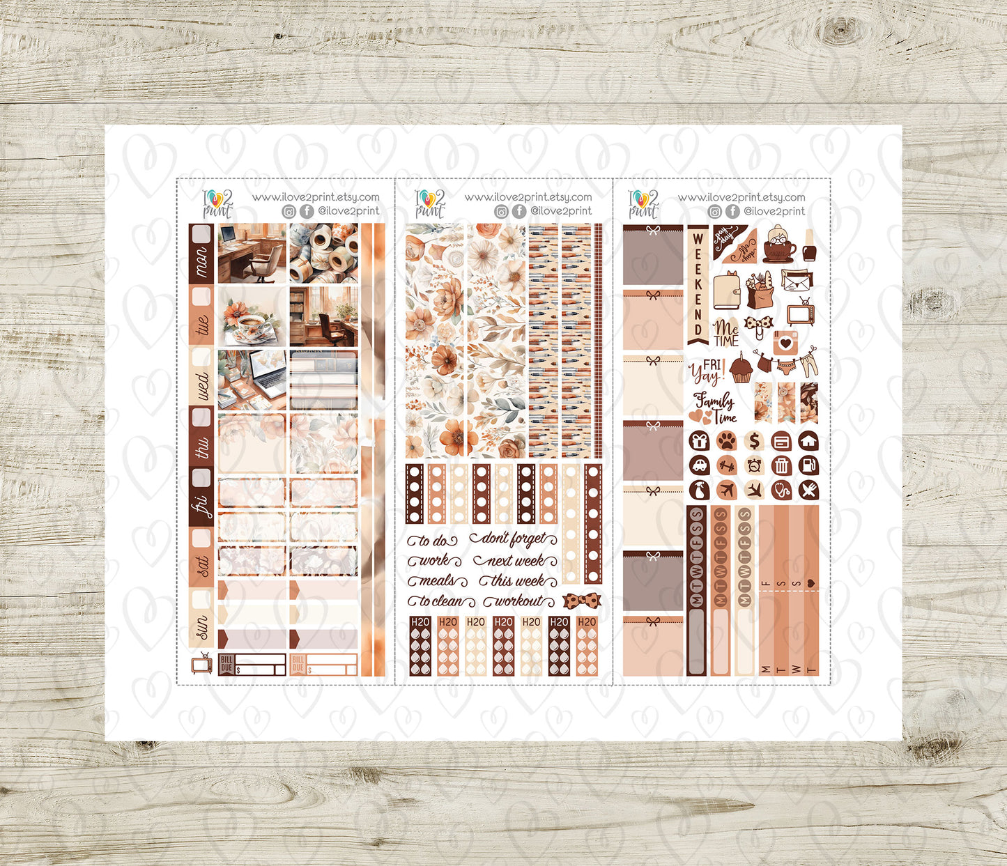 Cozy Office Hobonichi Weeks Stickers | Terracotta Work Slim Fit | PDF Cut Files