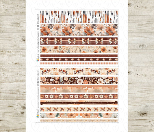 Cozy Office Washi Tape Printable Stickers | Terracotta Floral Workspace Strips | PDF Cut Files