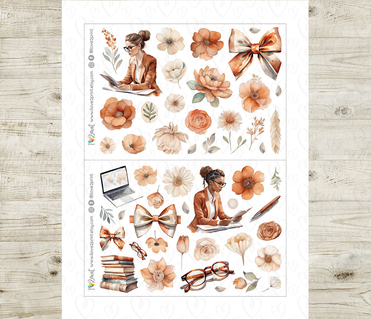 Cozy Office Decorative Printable Stickers | Terracotta Floral Work | PDF Cut Files | Instant Download