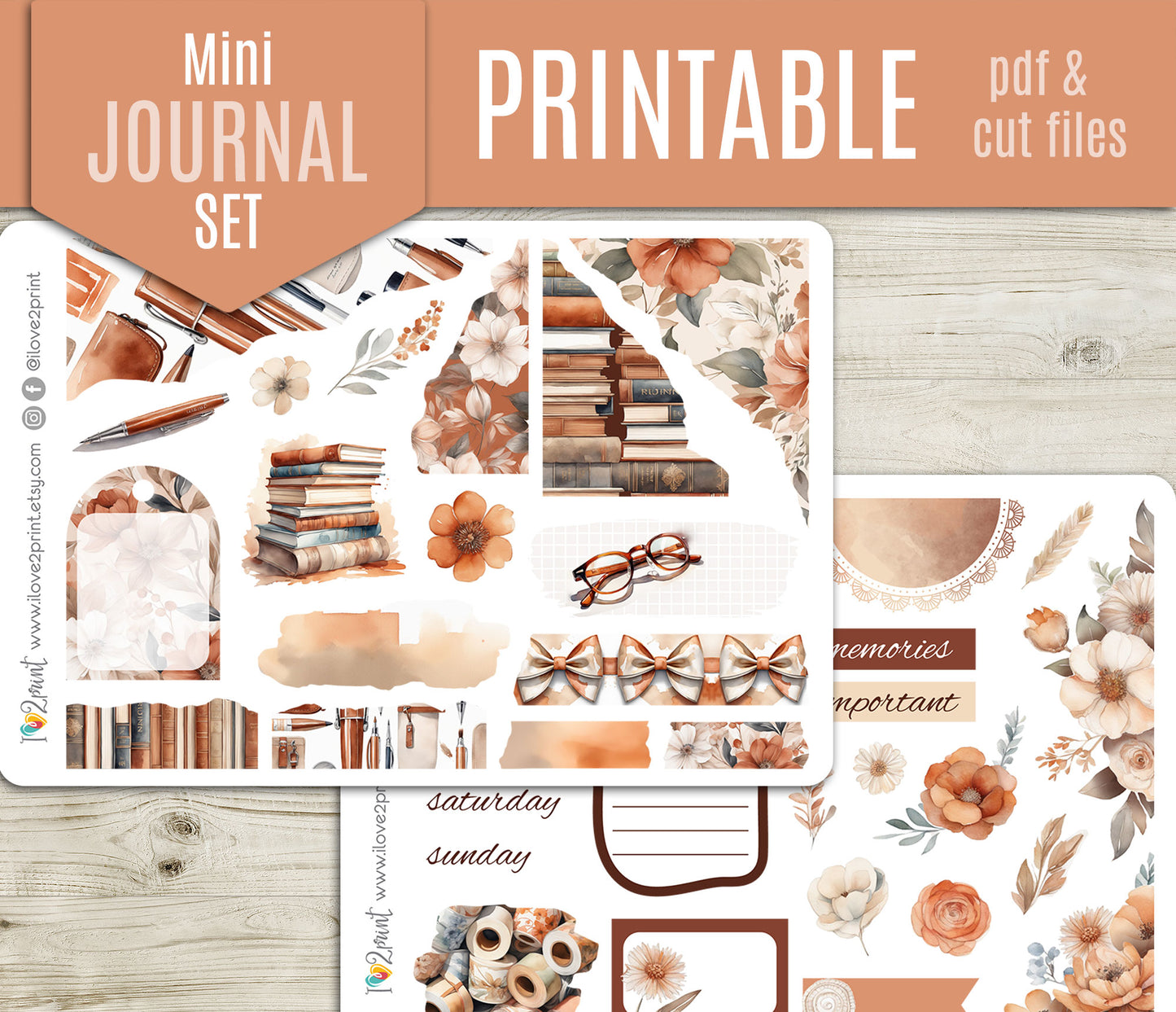Cozy Office Bullet Journal Stickers | Terracotta Bujo Work Space | PDF Cut Files