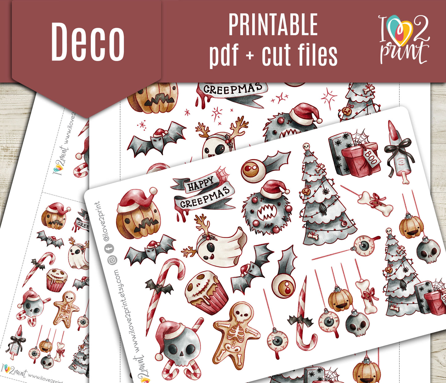 Creepmas Decorative Stickers | Spooky Cute Christmas Graphics | Hand-Drawn & Multi-Size