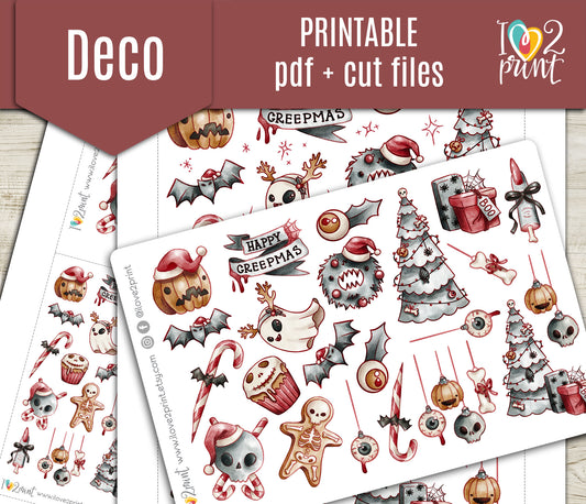 Creepmas Decorative Stickers | Spooky Cute Christmas Graphics | Hand-Drawn & Multi-Size