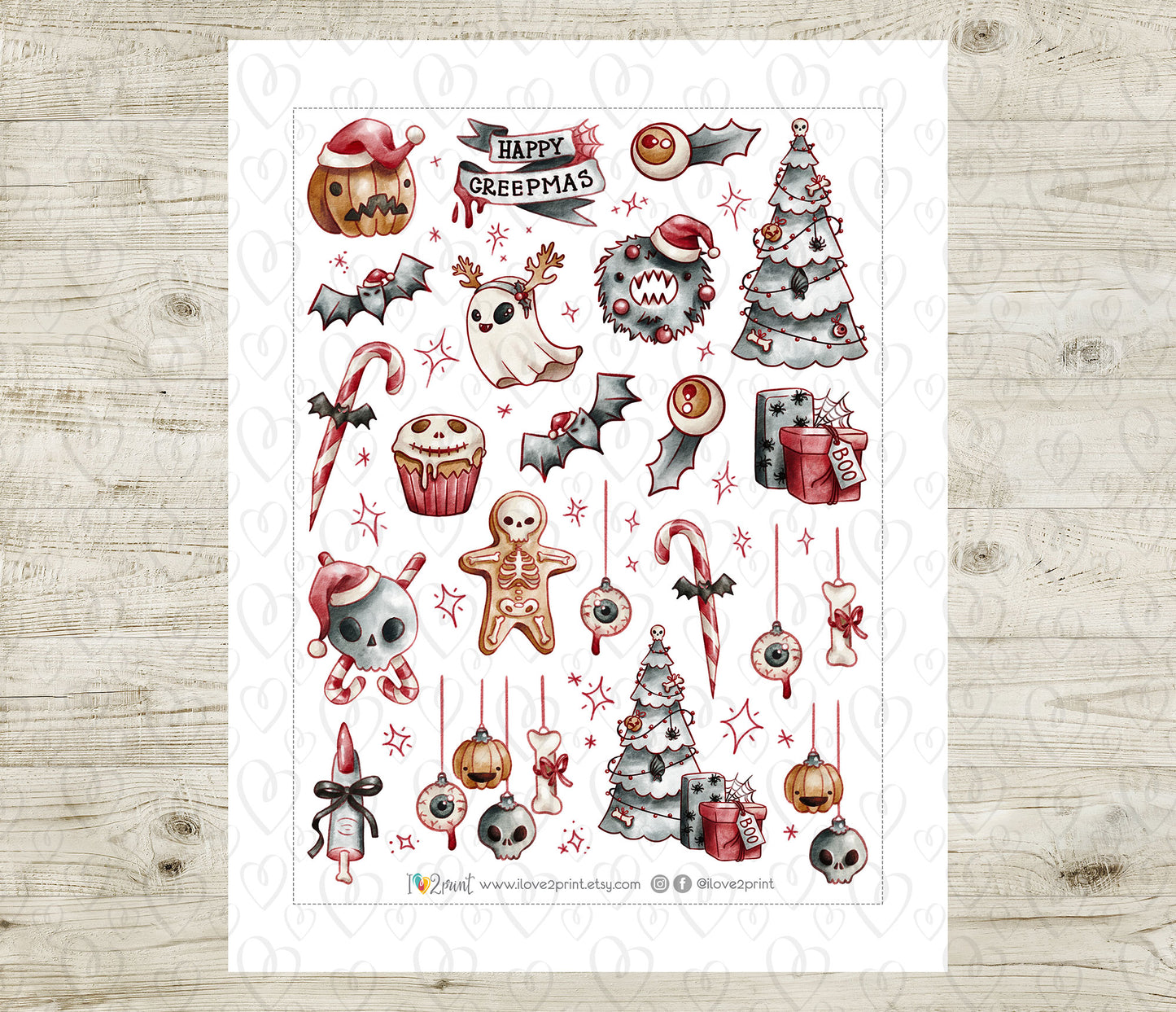 Creepmas Decorative Stickers | Spooky Cute Christmas Graphics | Hand-Drawn & Multi-Size