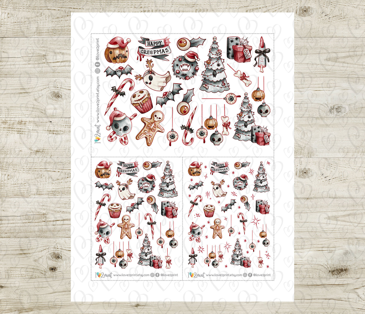 Creepmas Decorative Stickers | Spooky Cute Christmas Graphics | Hand-Drawn & Multi-Size