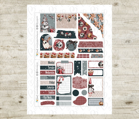 Creepmas Bullet Journal Set | Spooky Cute Hand-Drawn Bujo Kit | Printable Stickers & Graphics