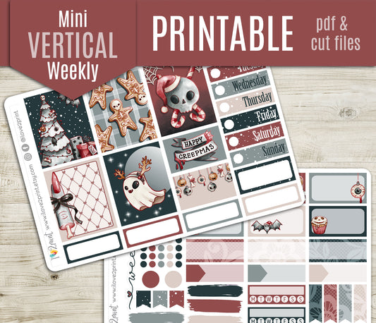 Creepmas Mini Vertical Weekly Kit | Spooky Cute Planner Stickers | Hand-Drawn Printable & Cut Files