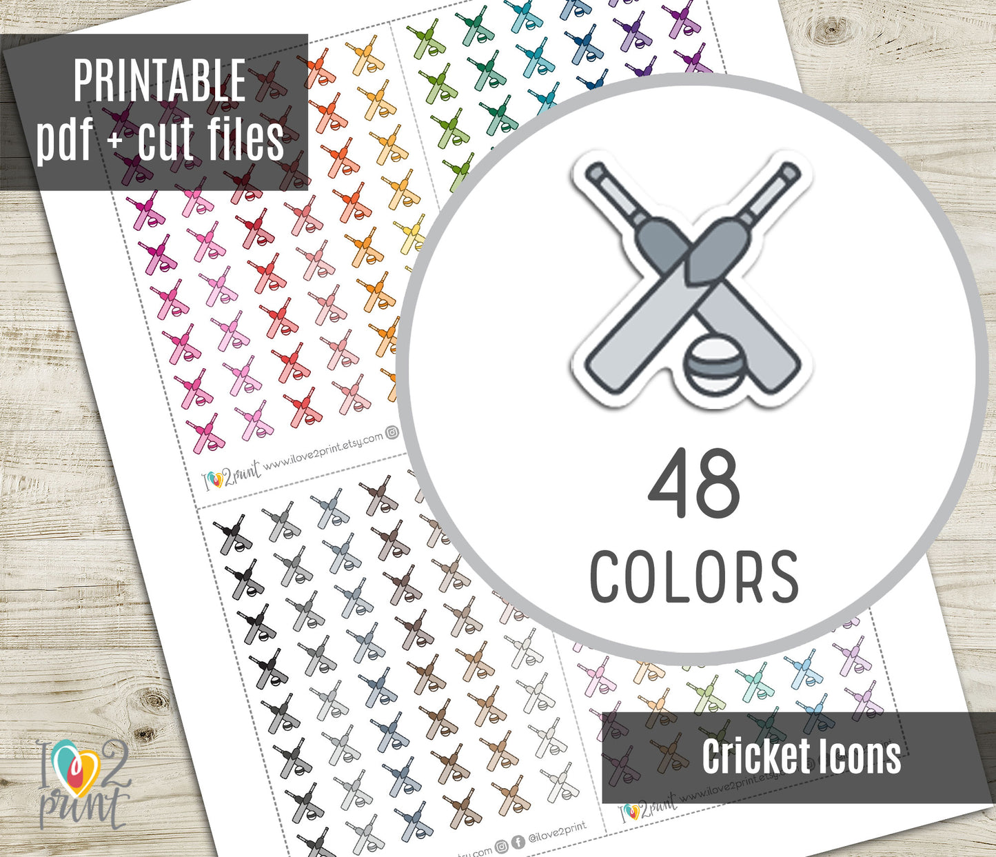 Cricket Icon Stickers - Functional Printable Stickers - PDF & Cut Files