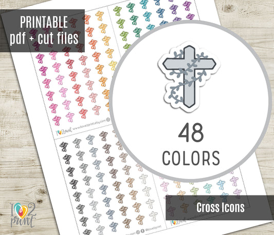 Cross Icon Stickers - Functional Printable Stickers - PDF & Cut Files