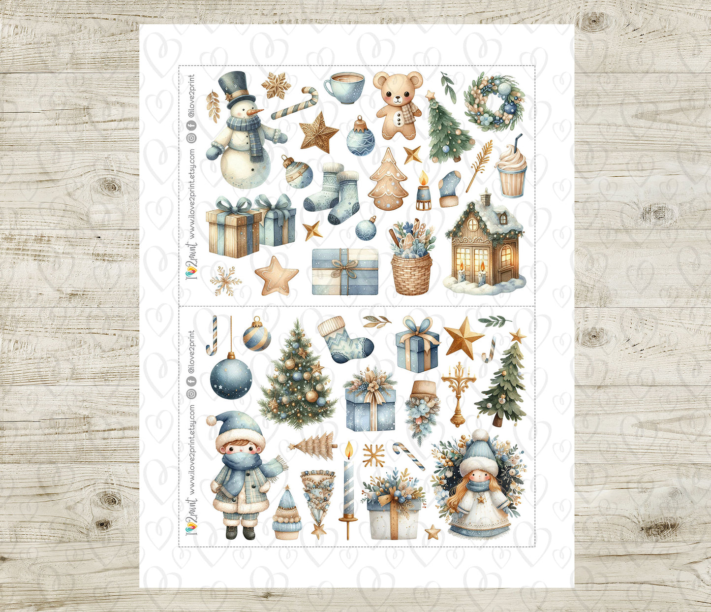 Cute Christmas –  Holidays Decorative Stickers – Printable PDF & Cut Files