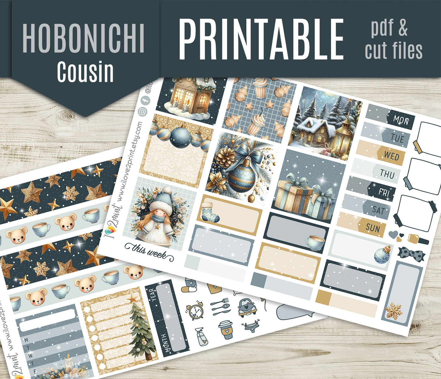 Cute Christmas Cousin Weekly Kit | Holidays Planner Stickers | A5 Printable & Cut Files