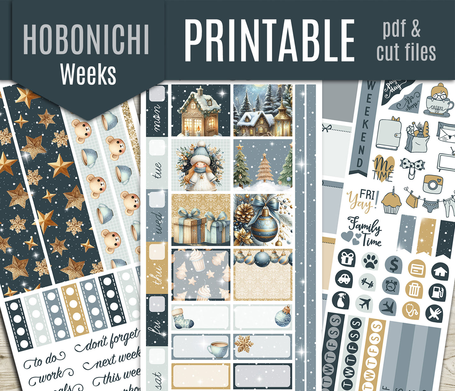 Cute Christmas Hobonichi Weeks Weekly Kit | Planner Stickers | Printable & Cut Files