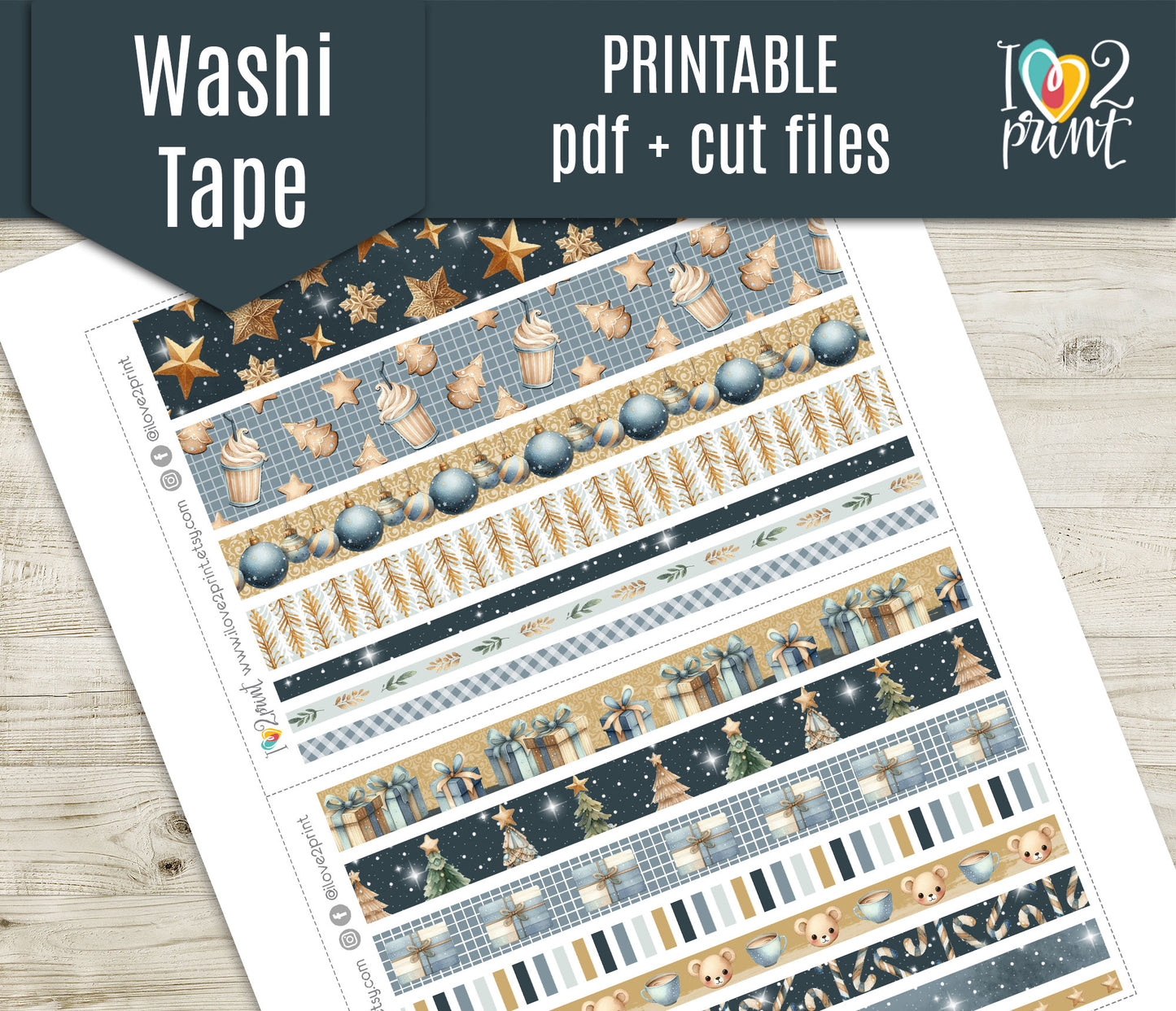 Cute Christmas Strips Set | Holidays Planner Washi Tape | Printable & Cut Files