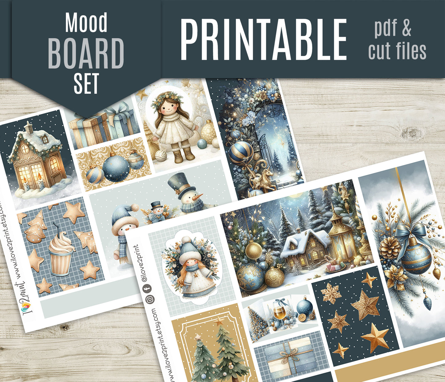 Cute Christmas Moodboard Stickers - Holidays 1,5" boxes Printable PDF & Cut Files