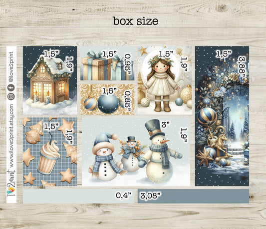 Cute Christmas Moodboard Stickers - Holidays 1,5" boxes Printable PDF & Cut Files