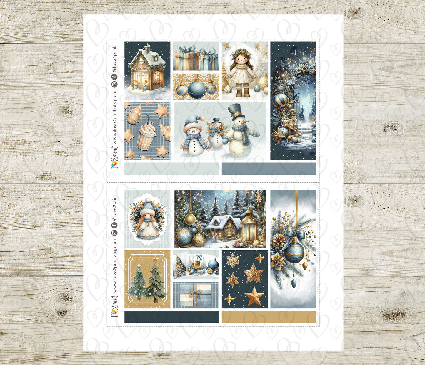 Cute Christmas Moodboard Stickers - Holidays 1,5" boxes Printable PDF & Cut Files