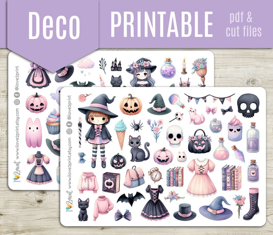 Cute Halloween – Printable Stickers – PDF & Cut Files – Candy Colors