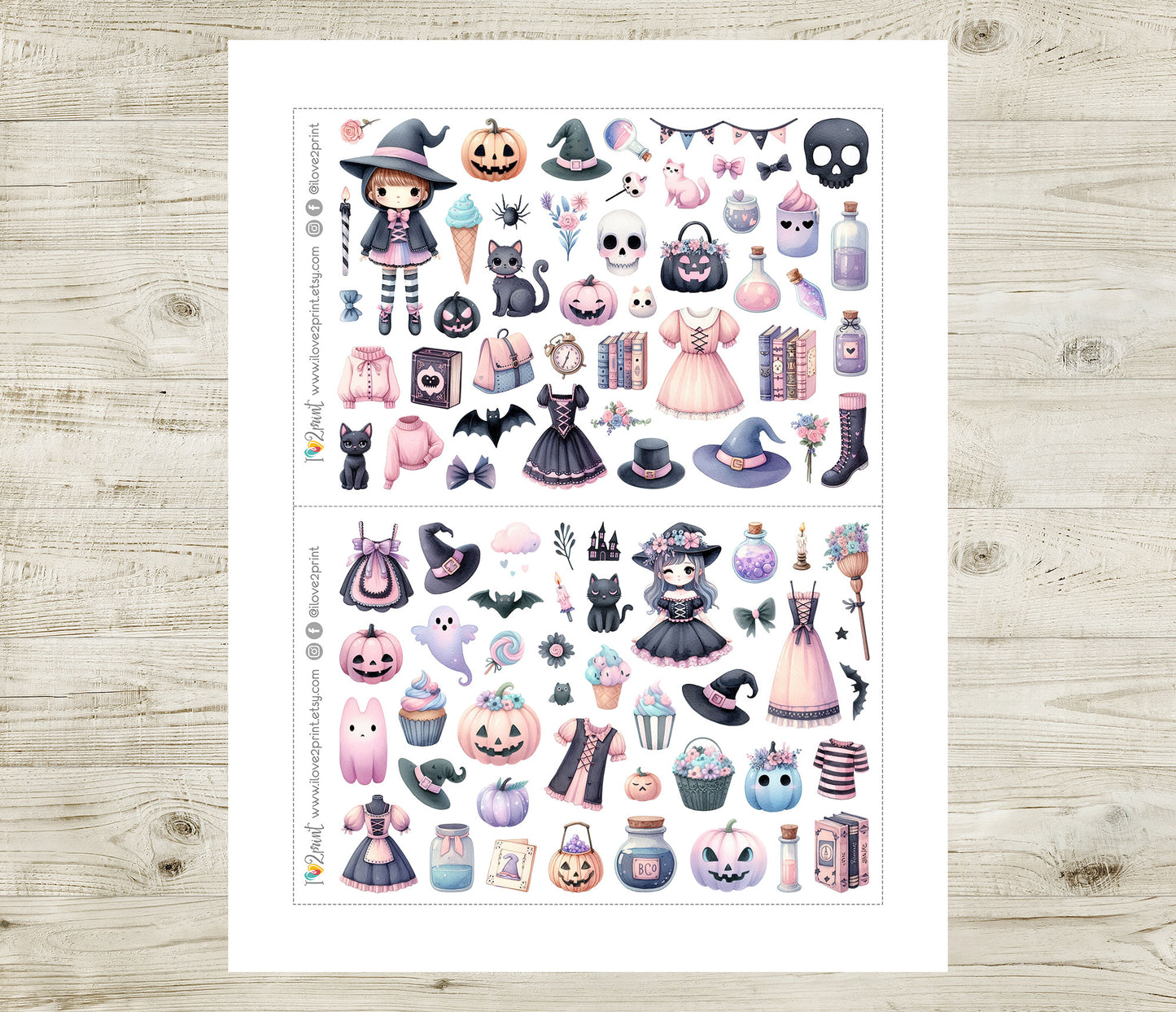 Cute Halloween – Printable Stickers – PDF & Cut Files – Candy Colors