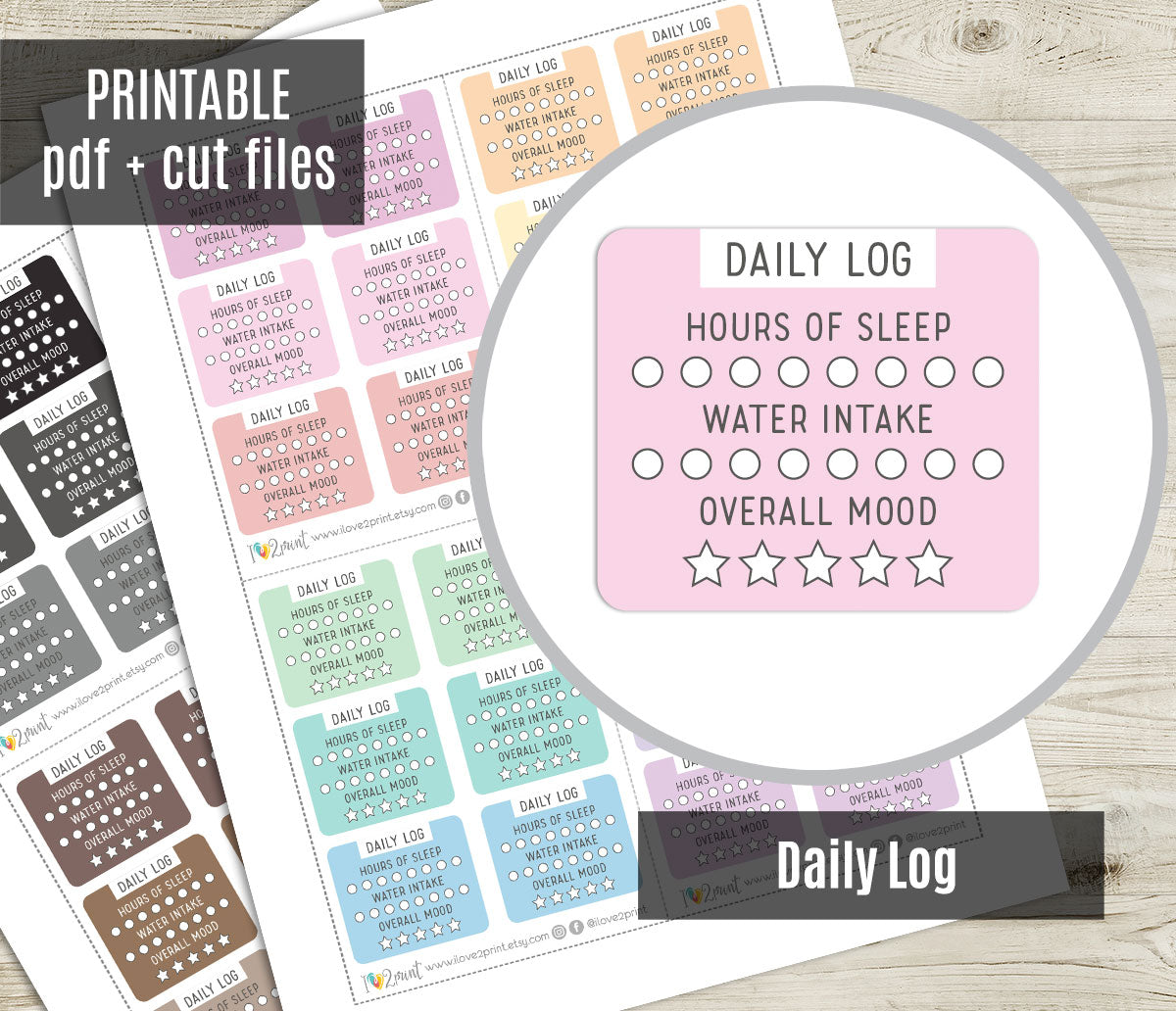 Daily Log Printable Planner Stickers | Sleep Water Mood Tracker | PDF ...