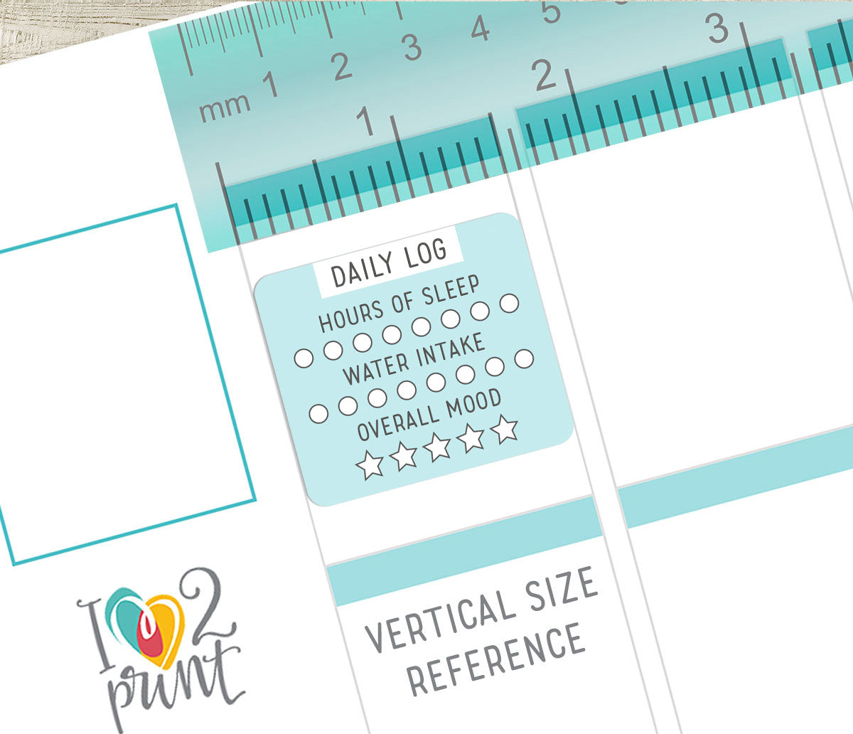 Daily log sticker on a vertical size planner sheet reference on a white background