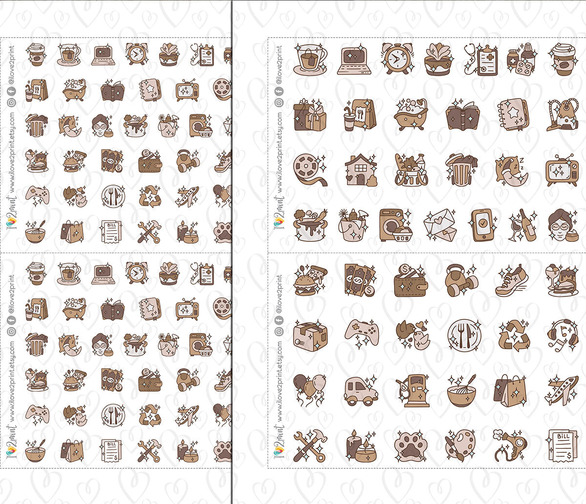 50 Shine Daily Life Printable Icons Stickers – COLOR Planner Icons - PDF & Cut Files