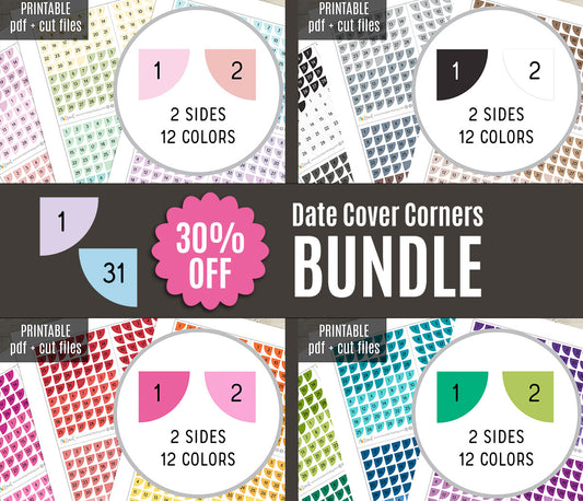 Day Cover Corners Printable Stickers Set – BUNDLE Functional Planner Stickers – PDF + Cut Files