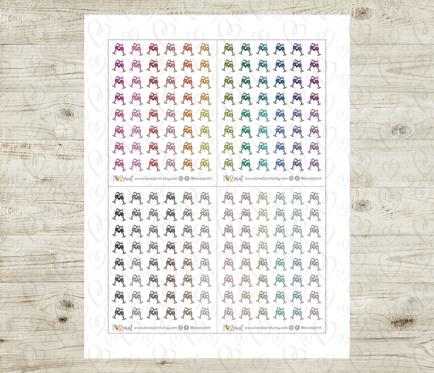Cheers Glasses Mini Icons Printable Planner Stickers | 48 Colors | Date Night Labels | PDF Cut Files