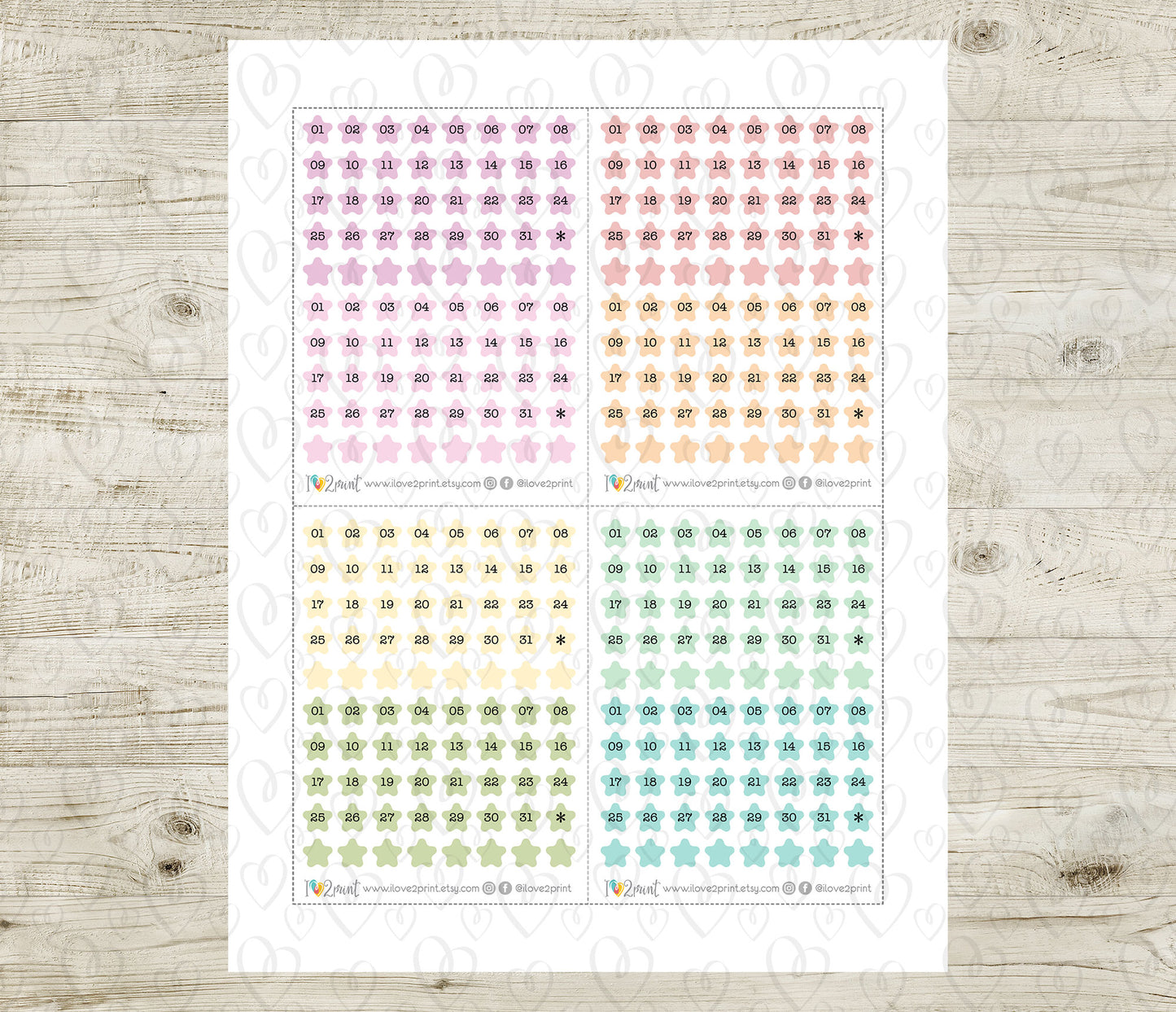 Day Stars Pastel Colors – Printable Planner Stickers for Calendars & Journals – PDF + Cut Files – Instant Download