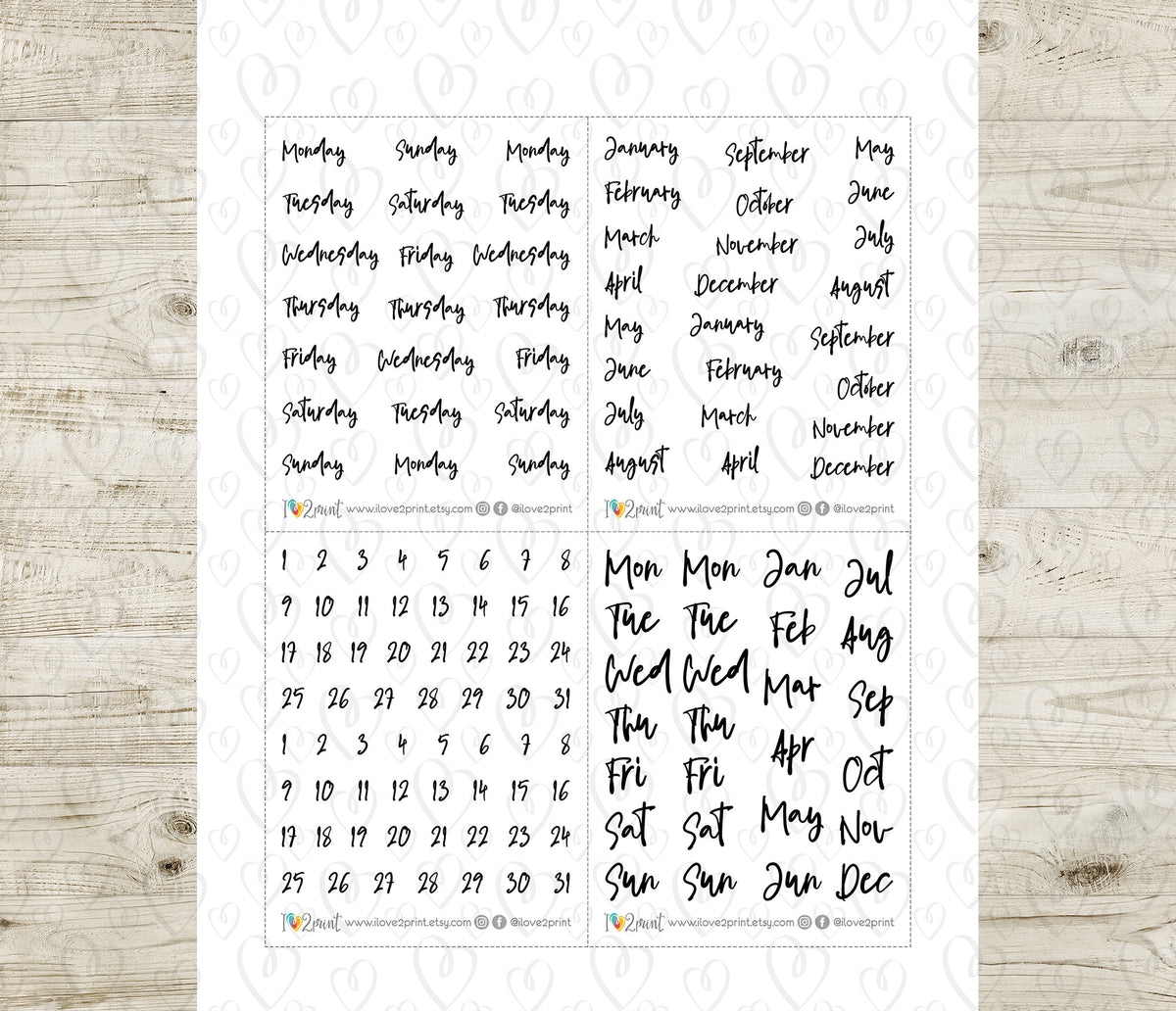 Month Script Circle FREEBIE Day, Week & Month Script - Printable Planner Stickers - Pdf ...
