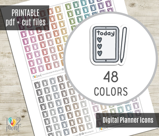 Digital Planner Icon Stickers - Functional Printable Stickers - PDF & Cut Files