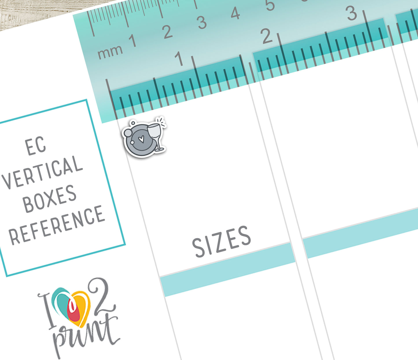 Vertical Planner page with measurement chart with a dishes stickers