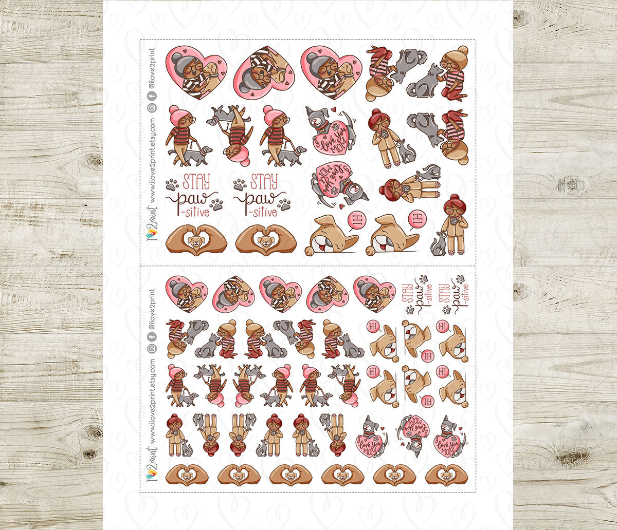 Elena Dog Lover Color Printable Stickers | 2 Skin Tones Puppy | 2 Sizes | PDF Cut Files