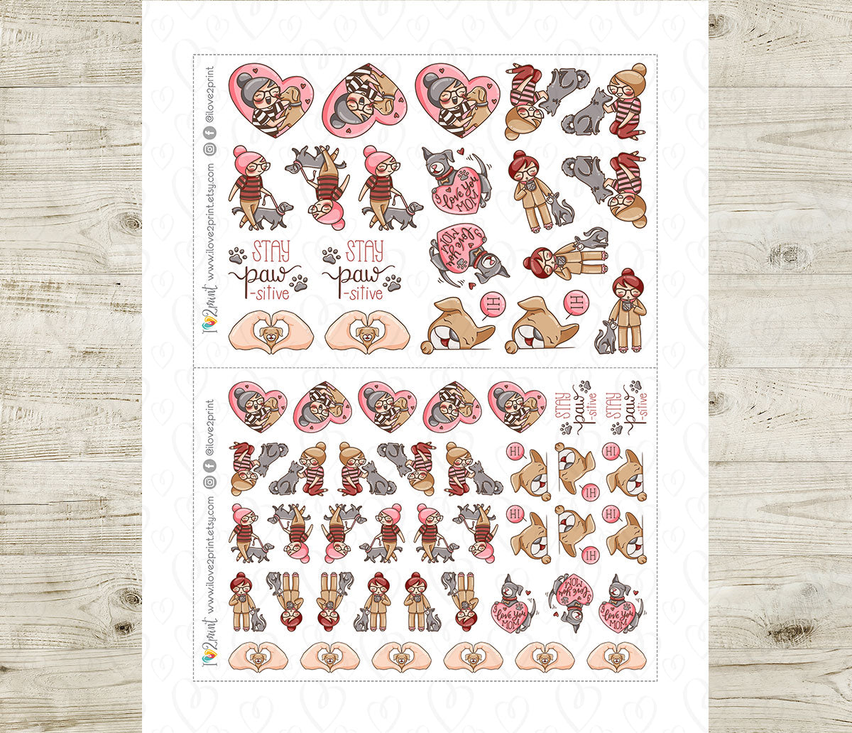 Elena Dog Lover Color Printable Stickers | 2 Skin Tones Puppy | 2 Sizes | PDF Cut Files
