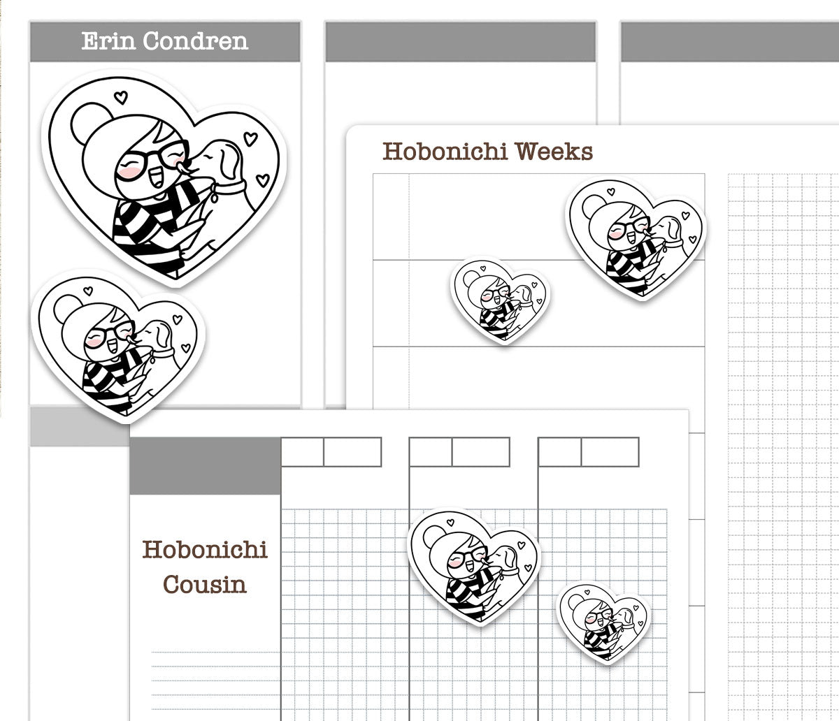 Elena Dog Lover Doodle Printable Planner Stickers | Outline Puppy | 2 Sizes | PDF Cut Files