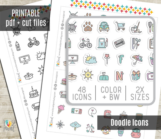 Daily Doodle Stickers set I – Printable Planner Icons (Instant Download)