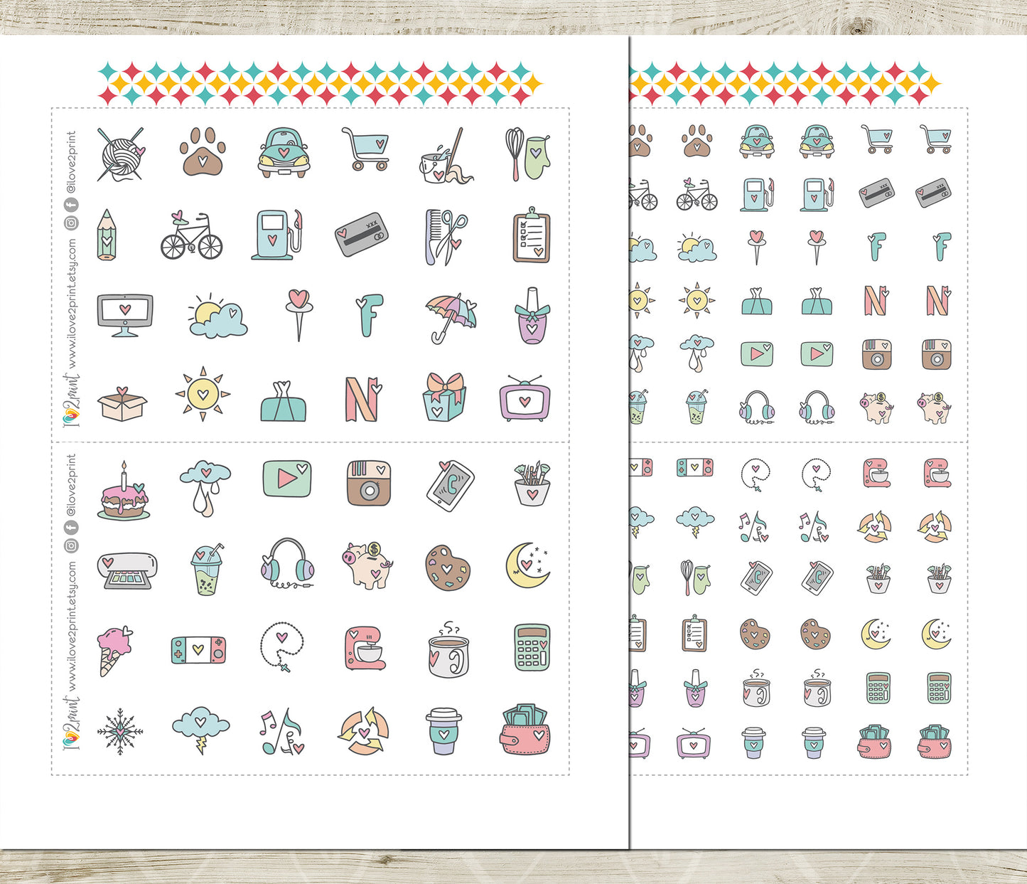 Daily Doodle Stickers set I – Printable Planner Icons - PDF & Cut Files