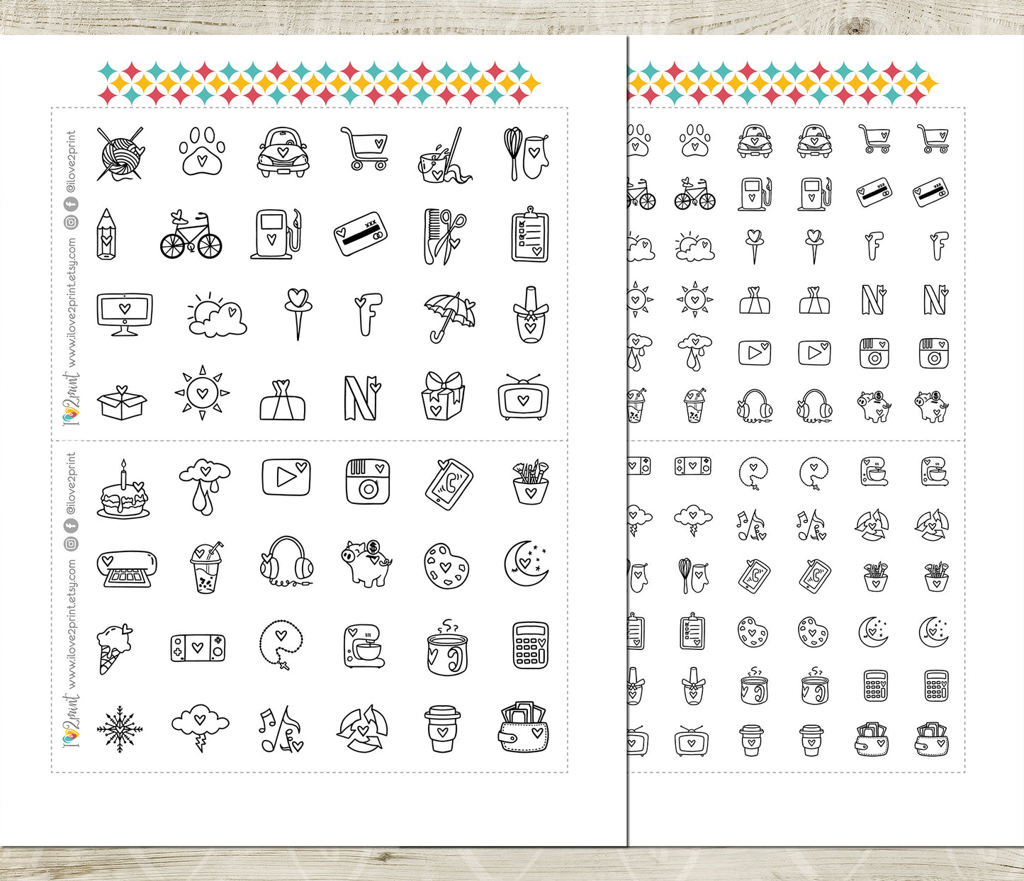 Daily Doodle Stickers set I – Printable Planner Icons - PDF & Cut Files