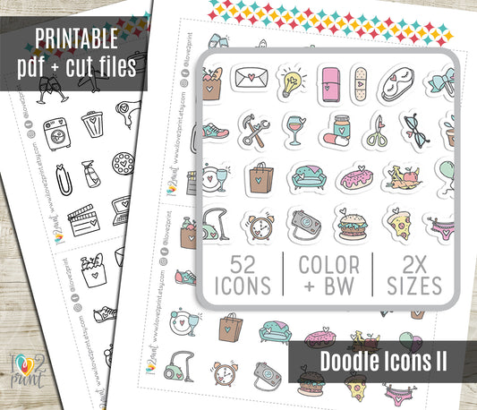 Daily Doodle Stickers set II – Printable Planner Icons (Instant Download)