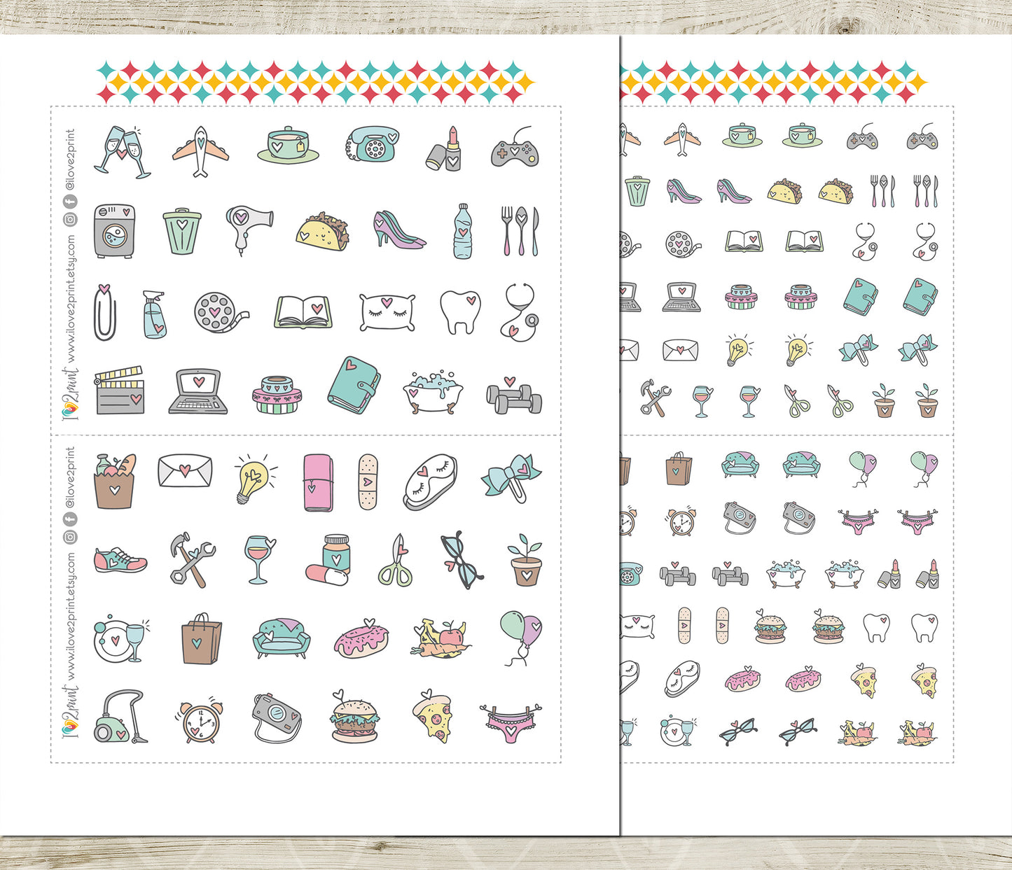 Daily Doodle Stickers set II – Printable Planner Icons - PDF & Cut Files